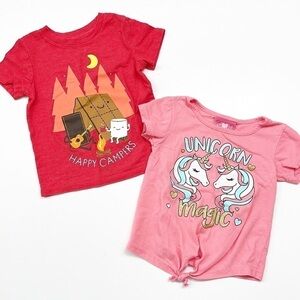 Cat & Jack Happy Campers + Girls Pink Unicorn magic tees